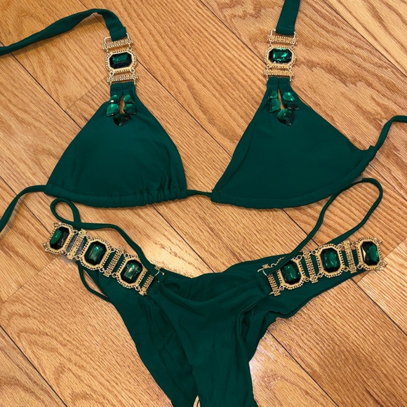 Other - Emerald Green Jeweled Triangle Bikini Set